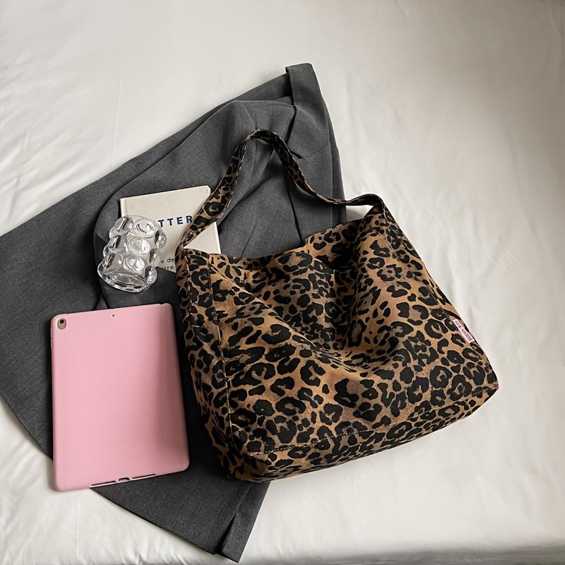 Leopardenmuster Canvas-Tragetasche für Damen Große Kapazität Lässige Umhängetasche Koreanischer Stil Herbst Winter Handtasche Stofftasche