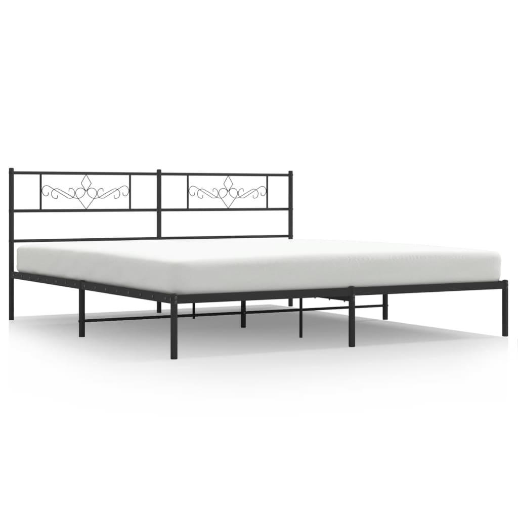 Metal Bed Frame with Headboard Black 180x200 Cm
