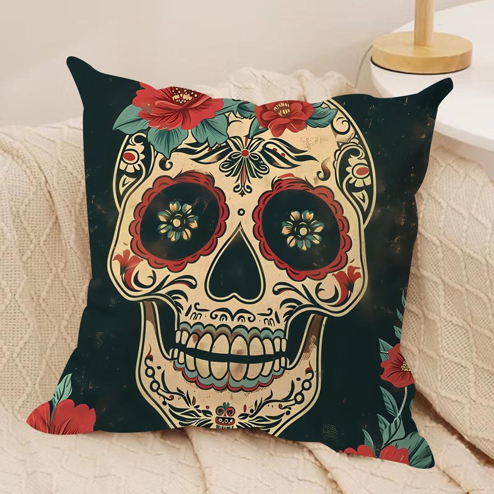 Abstract Day Of The Dead Cushion Cover Silky Short Plush Invisible Zipper Dustproof Sofa Pillow Case For Home Decor