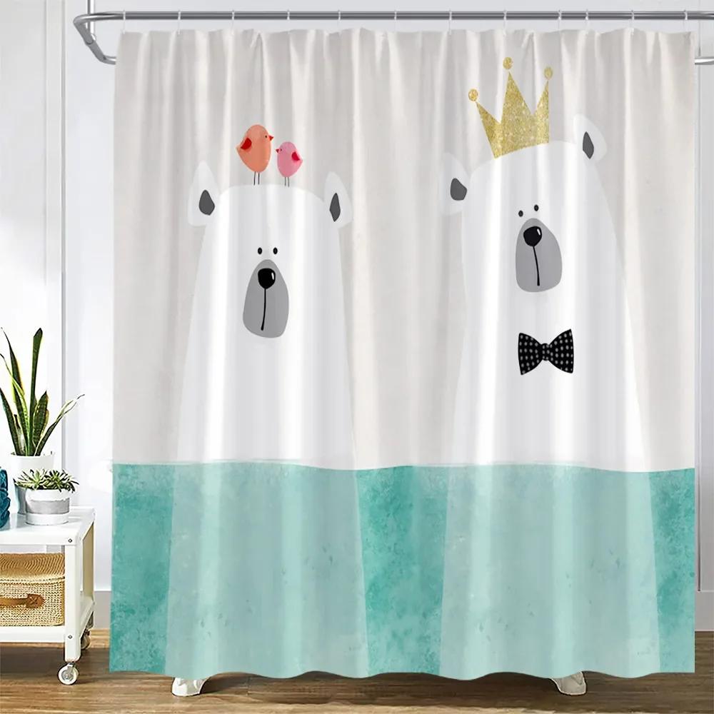 Funny Cartoon Shower Curtains Cute Cats Bathing Dinosaur Whale White Bear Animals Bath Curtain Children Room Bathroom Decor Sets