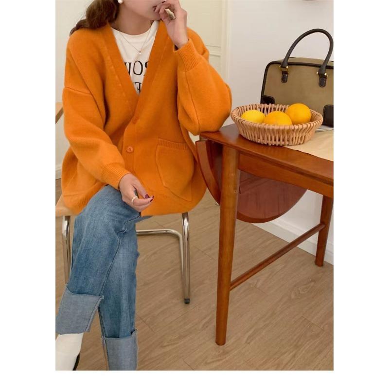 Spring, Autumn and Winter New Candy Color Solid Color Age-reducing Soft Waxy Knitted Sweater Women's Fashion Lazy Wind Knitted Cardigan