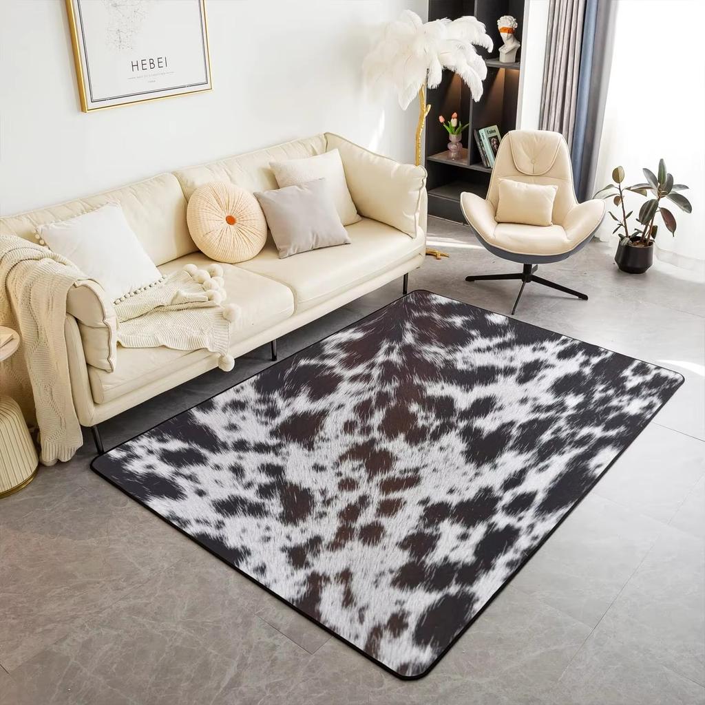 Animal Skin Pattern Area Rug Cow Fur Pattern Print Rug Rustic Farm Animal Carpet for Non Slip Door Mat Sofa Table Floor Rug