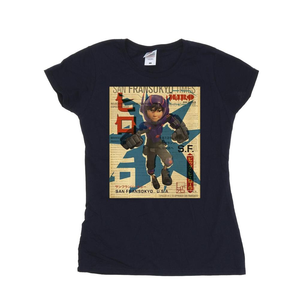 Disney Womens/Ladies Big Hero 6 Baymax Hiro Newspaper Cotton T-Shirt