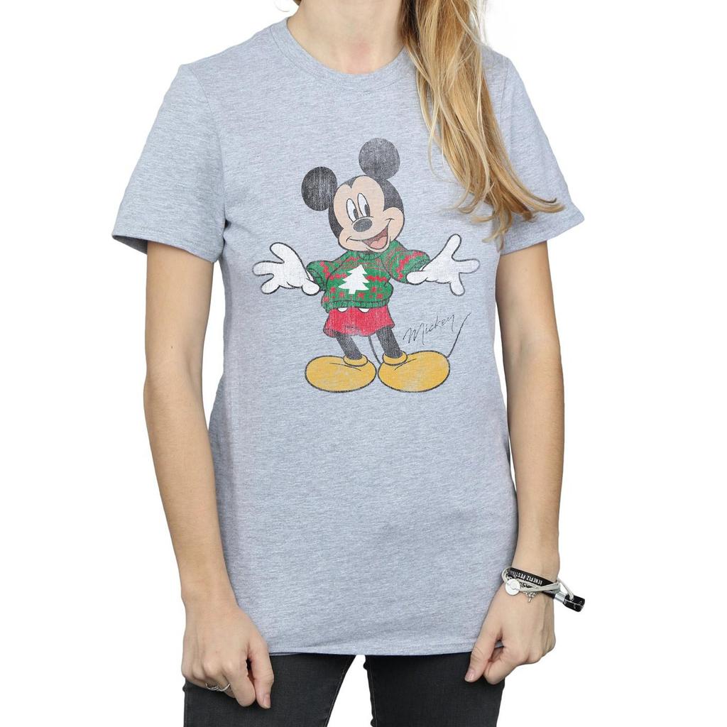 Disney Womens/Ladies Mickey Mouse Christmas Jumper Cotton Boyfriend T-Shirt