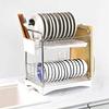 Stainless Steel Dish Drainer, 2-Tier, Rust-Proof, Automatic Drainage, Dish Drainer, Dish Rack, Plate Holder, Pot Lid Stand, Chopstick Holder, Cutting