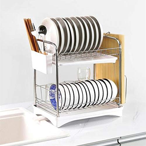 Stainless Steel Dish Drainer, 2-Tier, Rust-Proof, Automatic Drainage, Dish Drainer, Dish Rack, Plate Holder, Pot Lid Stand, Chopstick Holder, Cutting