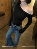 Women's Korean Style Twisted One-Shoulder Slim Fit Long Sleeve Knit Top