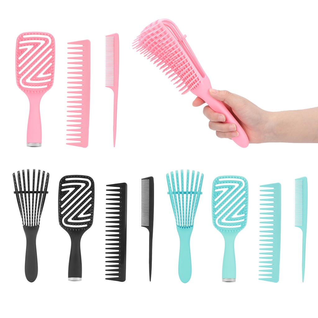 5pcs Detangling Brush Scalp Massage Straight Hair Hollow Comb Rat Tail Hair Brush Set