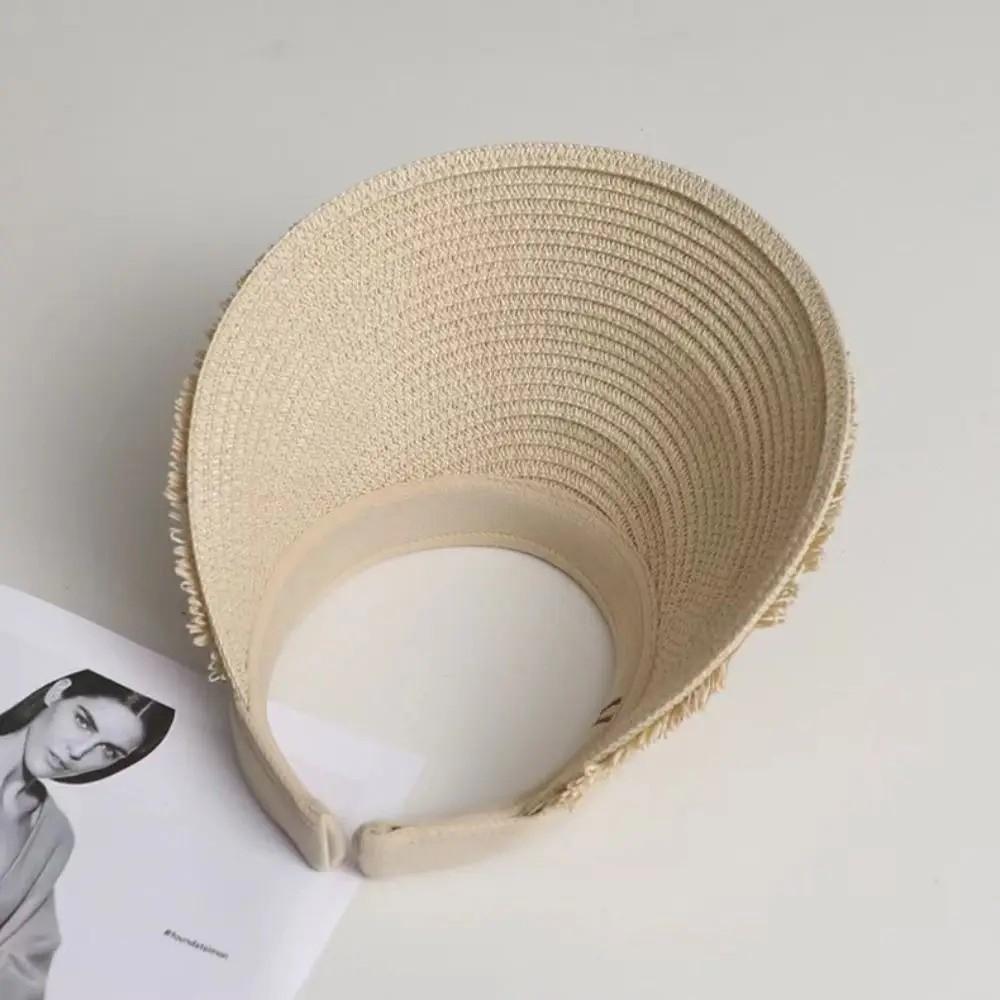 Fashion Tassel Design Straw Hats UV Protection Straw Braid Sunshade Cap Wide Brim Sun Hat Summer Outdoor Activities Use