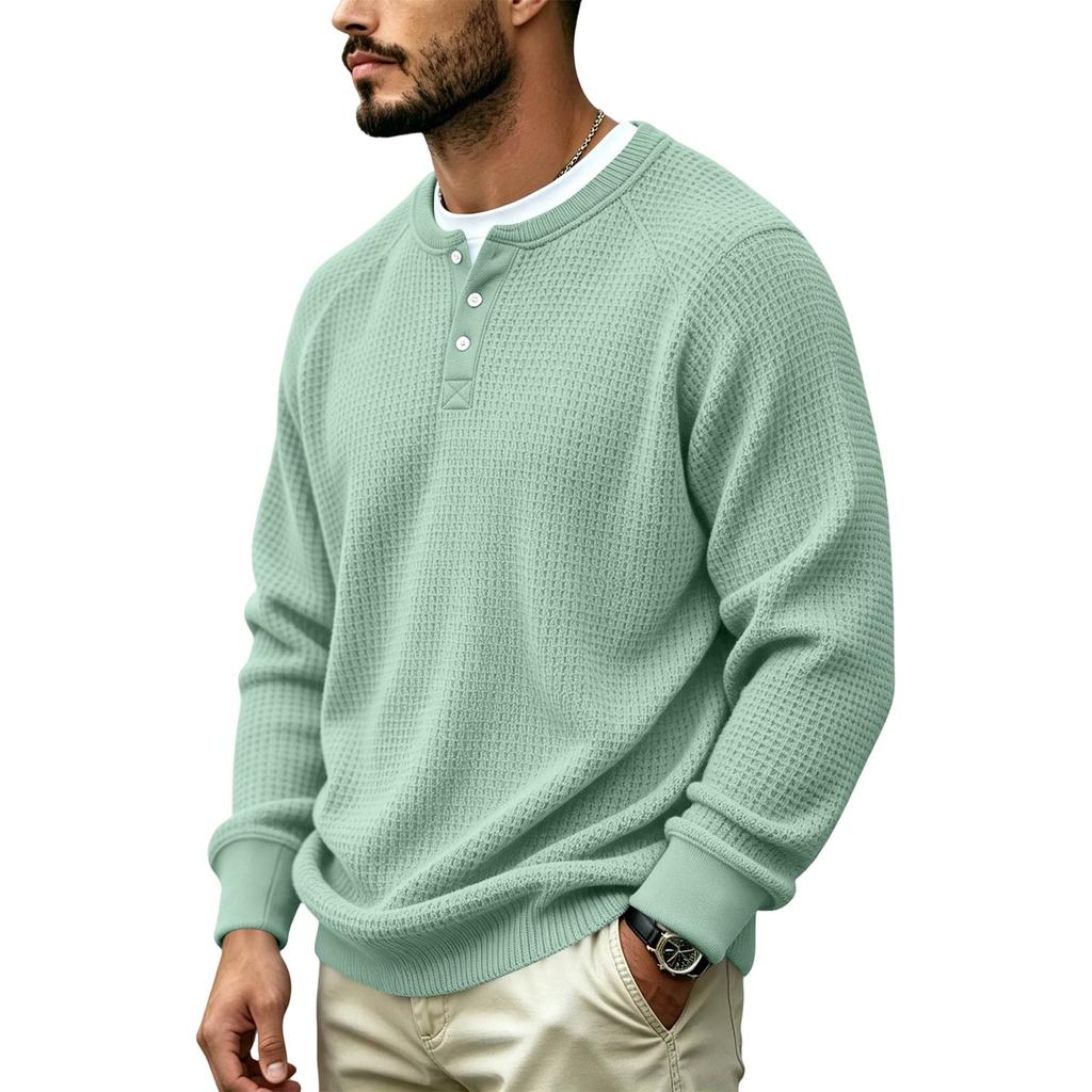 Men's Knit Button Neck Pullover Sweater for Casual Wear