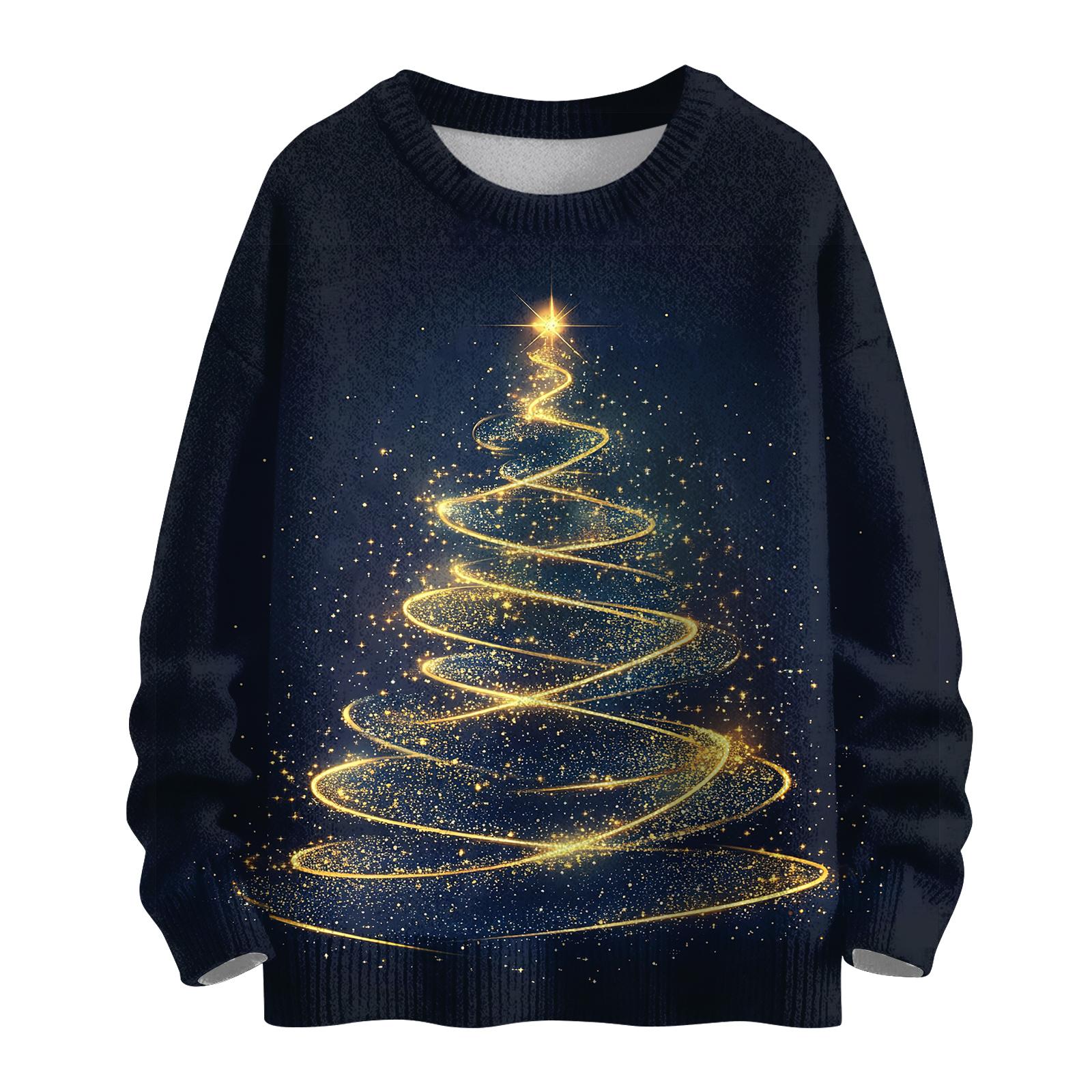 

Женский модный повседневный трикотажный свитер с длинным рукавом и рождественским принтом, круглый вырез L