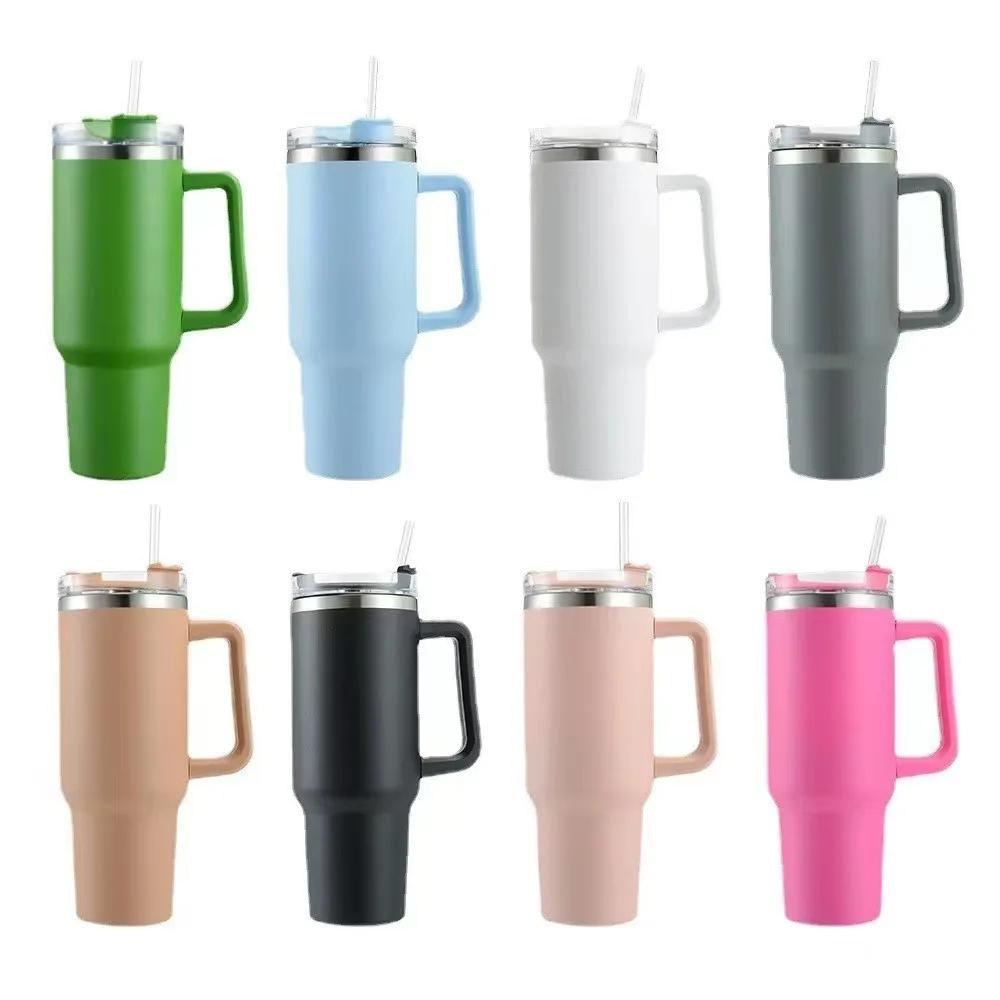 1200ML Mugg Bil Kaffemugg Rostfritt Stål Dubbelvägg Håll Kall Vattenflaska med Handtag Lock Sugrör Vakuum Termosmugg Grossist