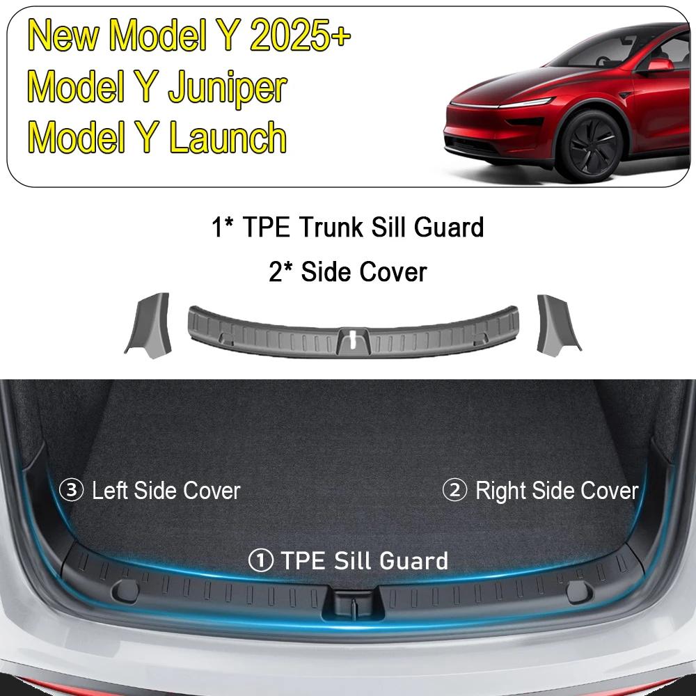 Tesmayx Rear Trunk Sill Guard Cover for Tesla New Model Y Juniper Launch 2026 Trunk Bumper Protector TPE Threshold Accessories