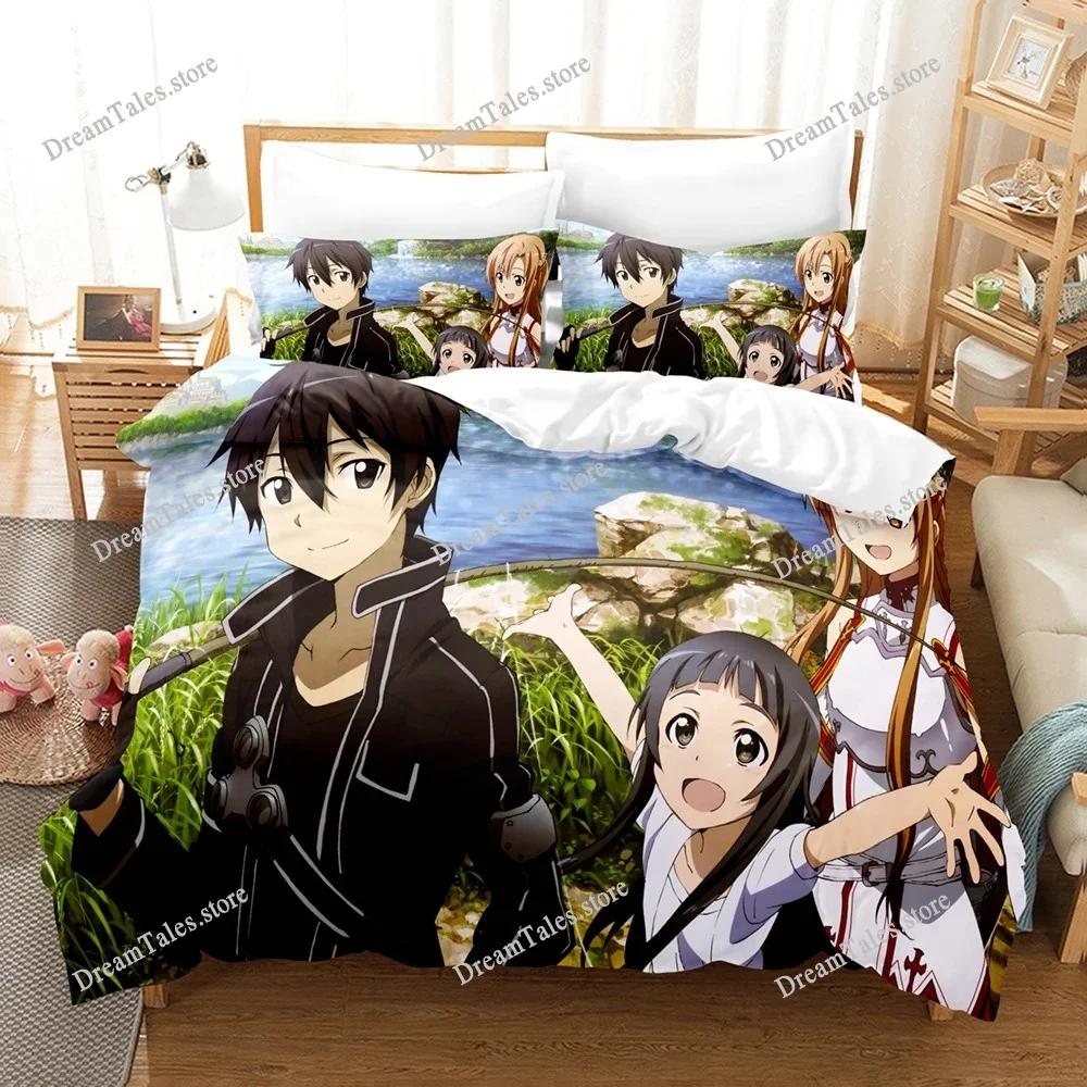 Exquisite 3D Cartoon Sword God Domain Wallpaper Print Bedding Set Duvet Cover Comforter Bed Youth Kids Girls Boys Gift