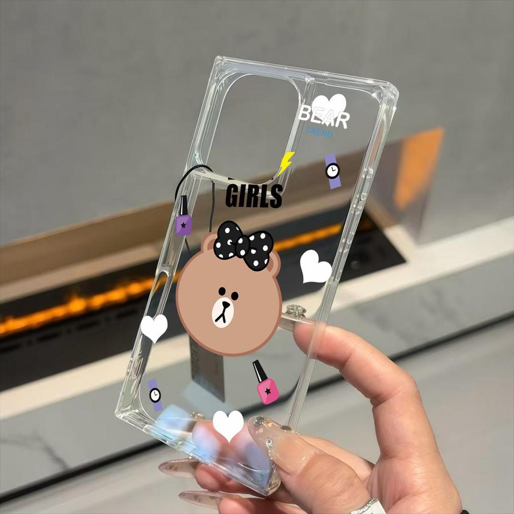 Clear Square Back Tube Case Protection For iPhone 12 11 15 Plus 13 14 Pro Max 16 ProMax Anti-Oxygen,Big Head Bear Pattern Casing