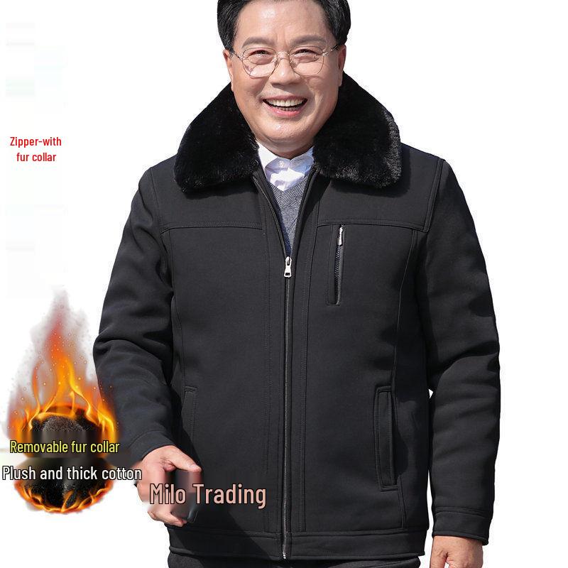Men's Winter Cotton Jacket - Plush Lined, Ideal for Middle-Aged & Elderly