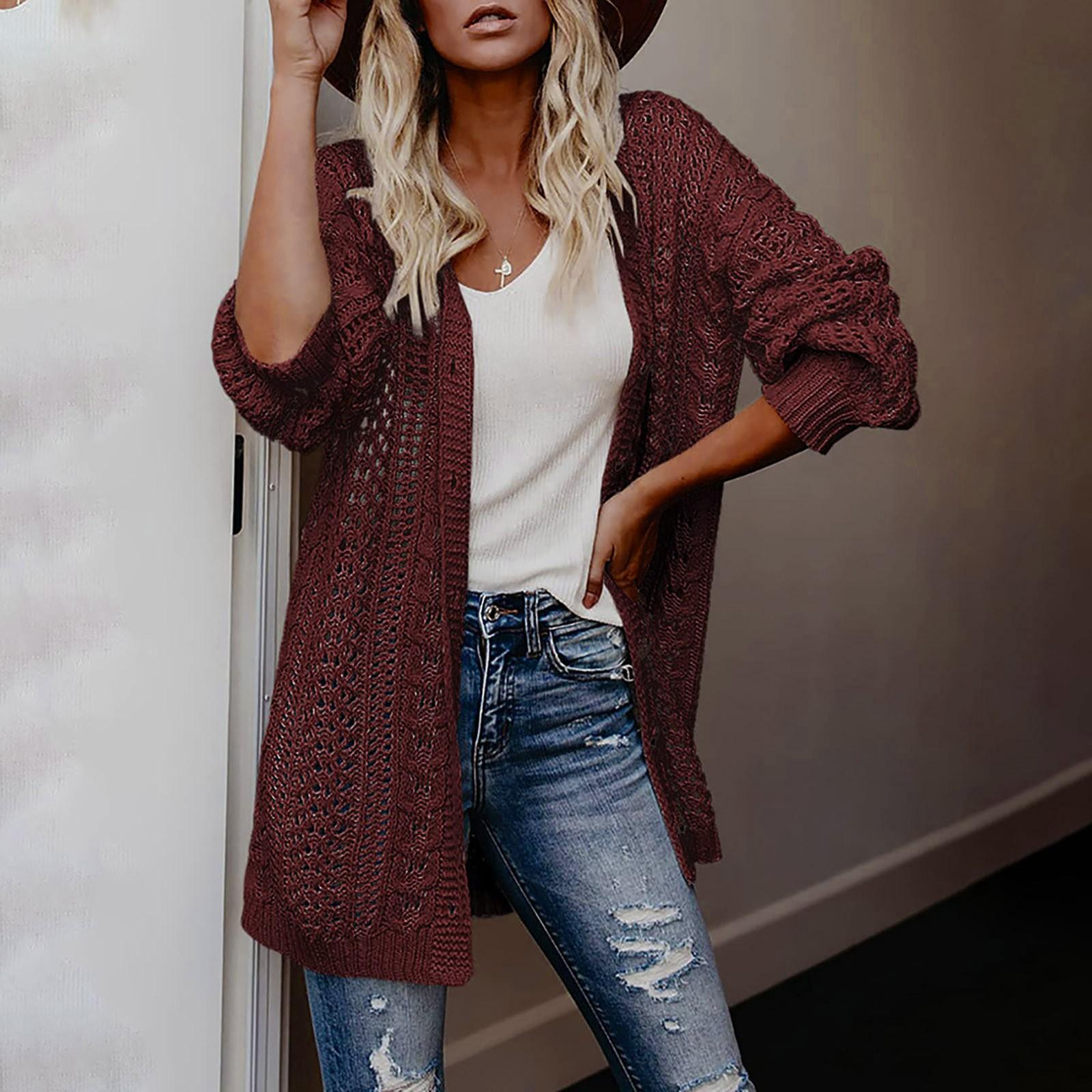 

Женский кардиган, однотонный вязаный свитер с вырезом, вязаный свитер, куртка XXL винный