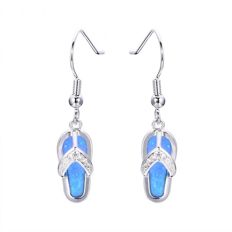 

Hot-selling white Opal + flip-flops slightly inlaid zircon earrings for women, original European and American style синий