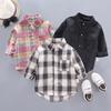 Chemise à carreaux à manches longues boutonnée pour enfants, garçons et filles, printemps, automne