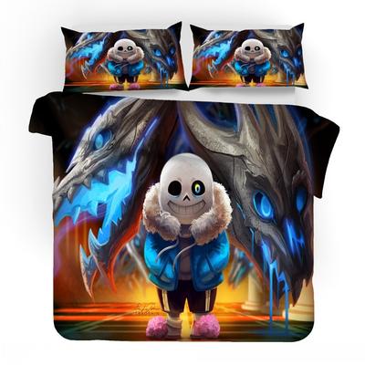 3D Spiel Undertale Sans Bettwäscheset Schlafzimmerdeko Hohe Qualität Bettbezug Heimtextilien Steppdeckenbezug für Jungen Mädchen Kinder Geschenke