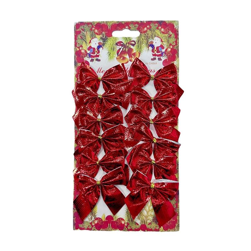 12Pcs/Pack Golden Silver Red Christmas Bow Ornament Tree Decoration Bowknot Pendant For Home
