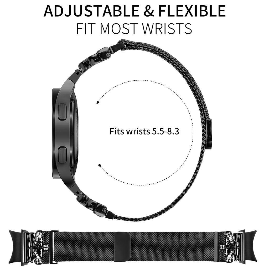 Colored Metal Strap with Connector for Samsung Galaxy Watch7 44mm/40mm Milanese Watch Band Butterfly Decor