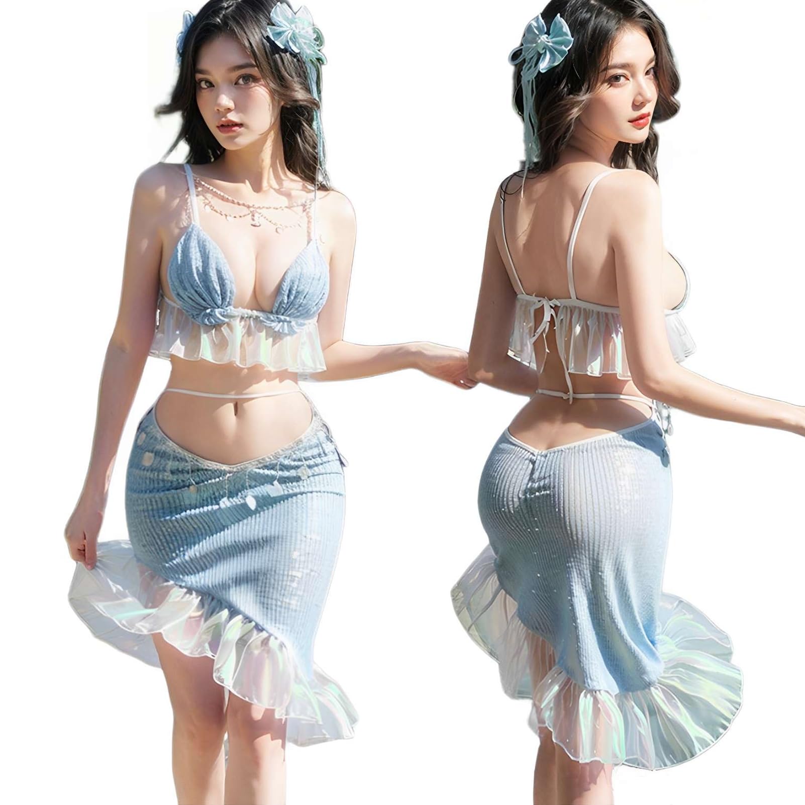 

Юбка Русалки Сексуальная Принцесса Русалка Отохимэ Танцовщица Хэллоуин Сексуальное Белье [R-Dream] Косплей, Костюм, Наряд в Стиле Купальника, Прозрачный, Костюм, синий