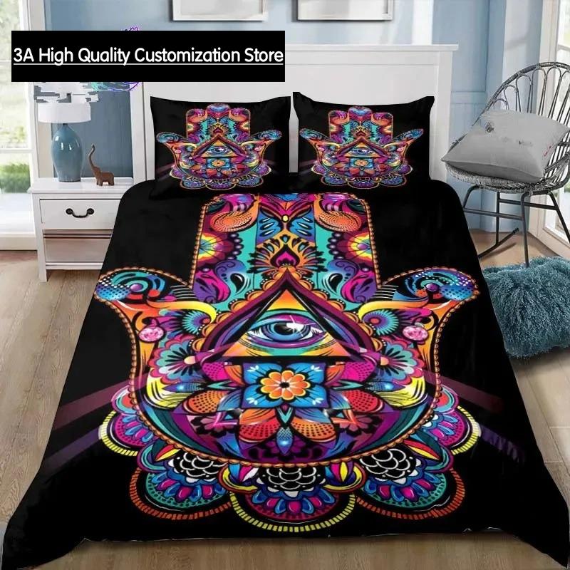 Hamsa Hand Bohemia Bedding Set Single Twin Full Queen King Size Bed Set Adult Boys Bedroom Fatima Hand Bed Linen Lucky Hand