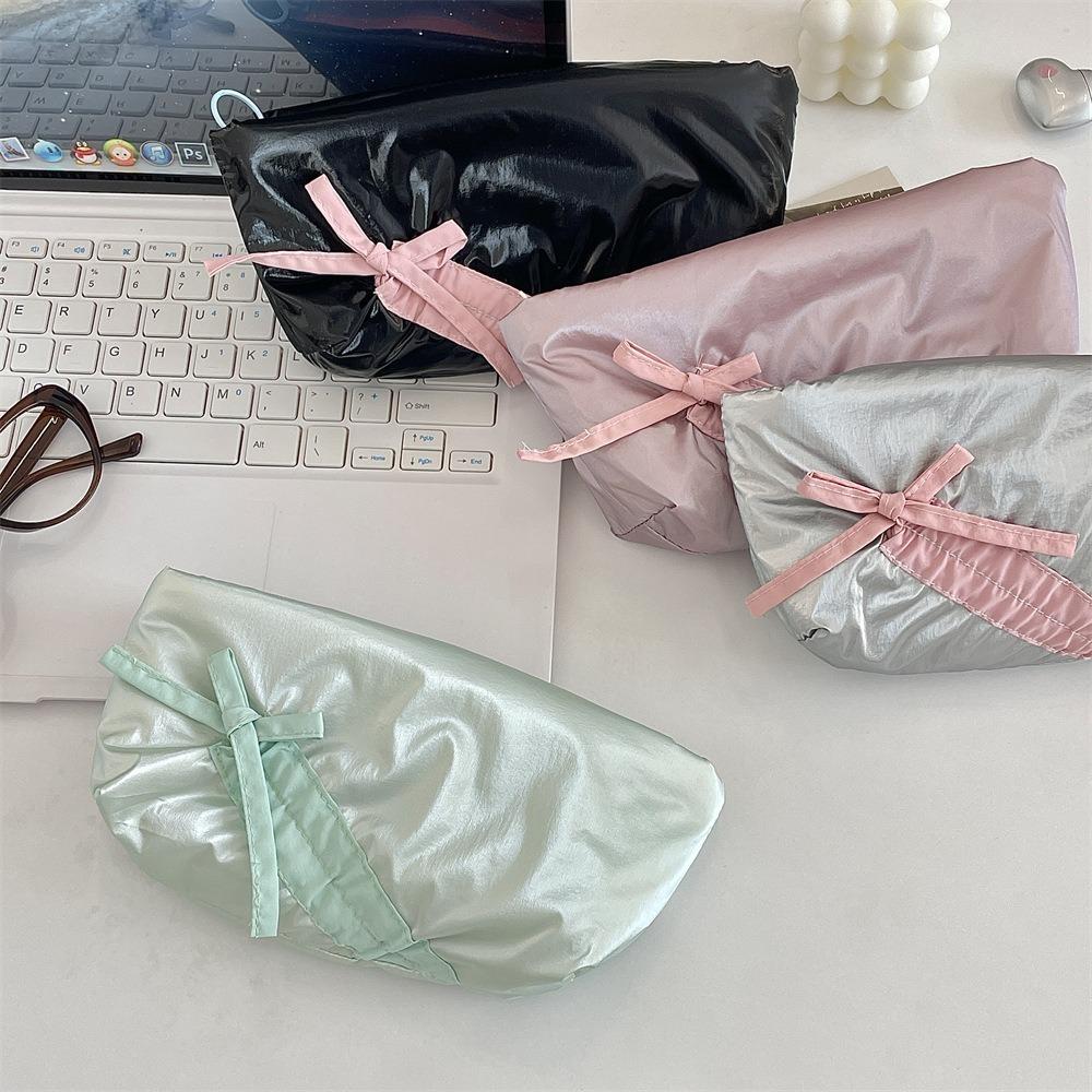 Fashion Large Capacity Bowknot Pencil Case Cute Bow Zipper Stationery Storage Bag Solid Color Students Stationery Pouch Students