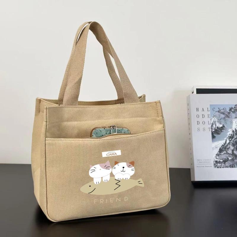 High-value Canvas Handbag Simple and Small Three-dimensional Bag Commuting Thickened To Work Bento Meal Bag