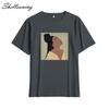 Shellsuning Summer Vintage Printed Cotton T Shirt Women Loose Short Sleeve Trend Tees Female Casual Streetwear All-match Basic Tops