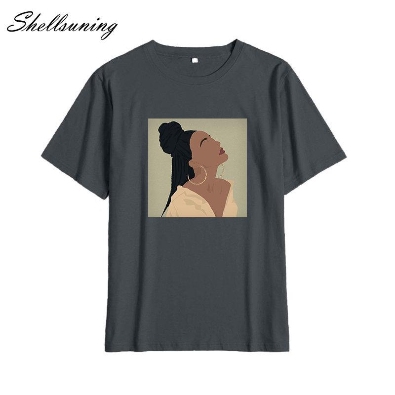 Shellsuning Summer Vintage Printed Cotton T Shirt Women Loose Short Sleeve Trend Tees Female Casual Streetwear All-match Basic Tops
