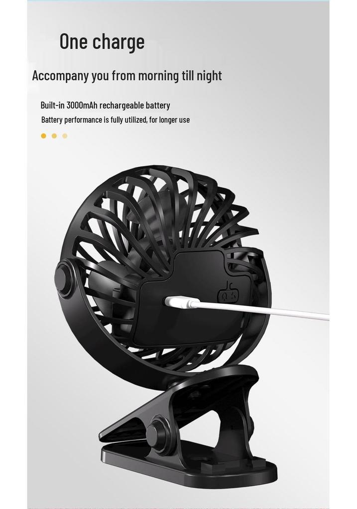 Rechargeable Portable USB Desktop Fan - Silent, Strong Wind, Clip-On, Ideal for Dorms & Students