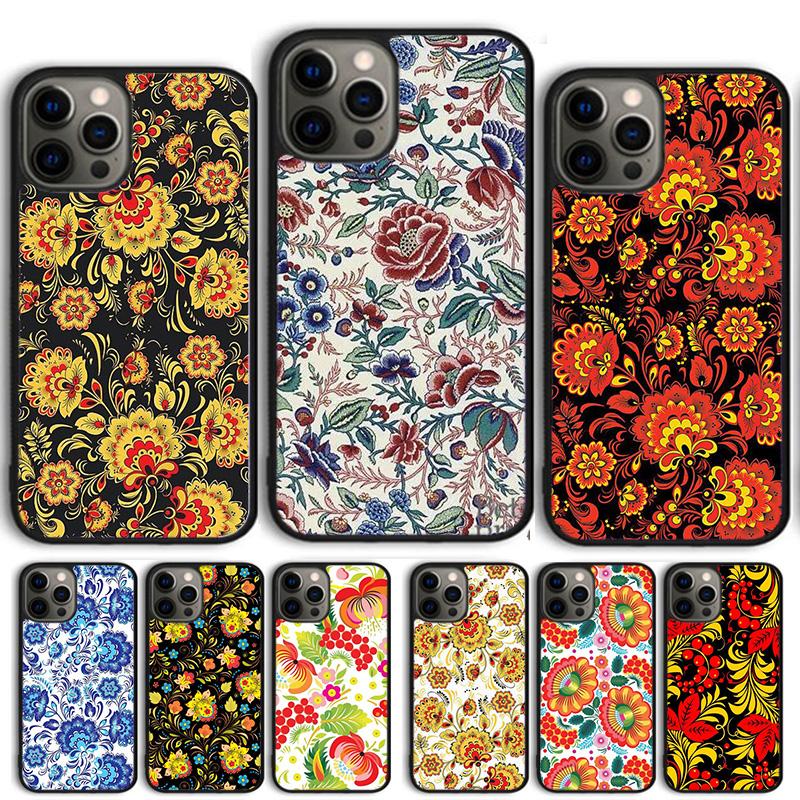 Khokhloma Russian Pattern Flower Cover For iPhone 17 Air 15 16 14 13 12 Pro Max 11 Pro Max Plus Phone Case Coque