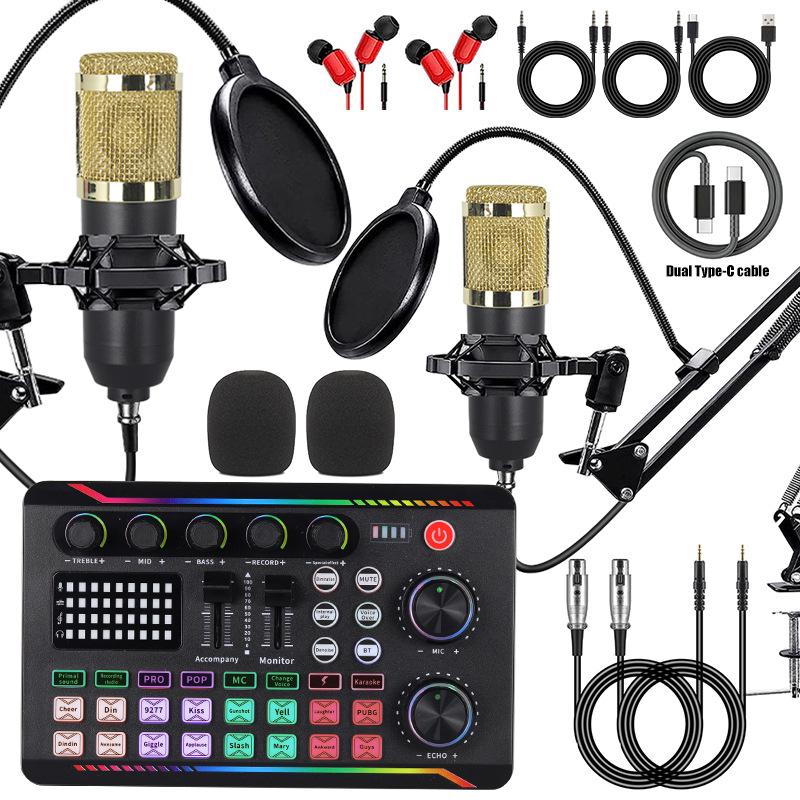 Mobile Phone Sound Card Type-C Converter & Microphone Set for English Podcasting & Live Broadcasts - F998