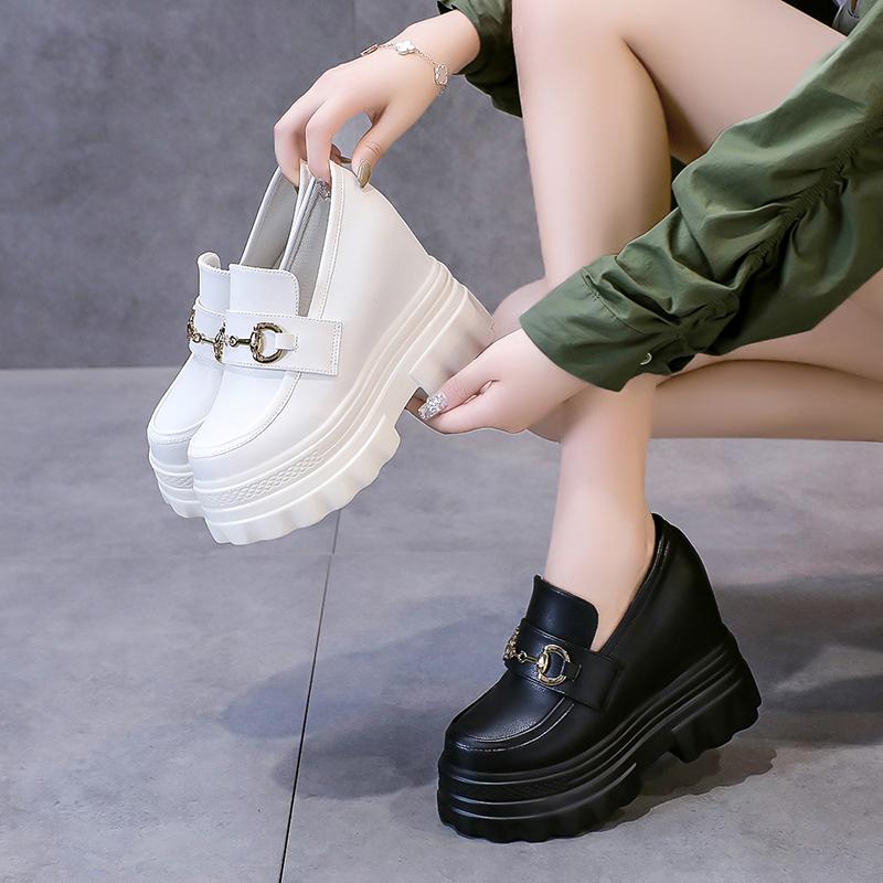 Fashion Women's Vulcanize Shoes Platform Sneakers 11cm Wedge Heel Bowknot Female Casual Shoes 2025 Spring Summer Chunky Leather Shoes