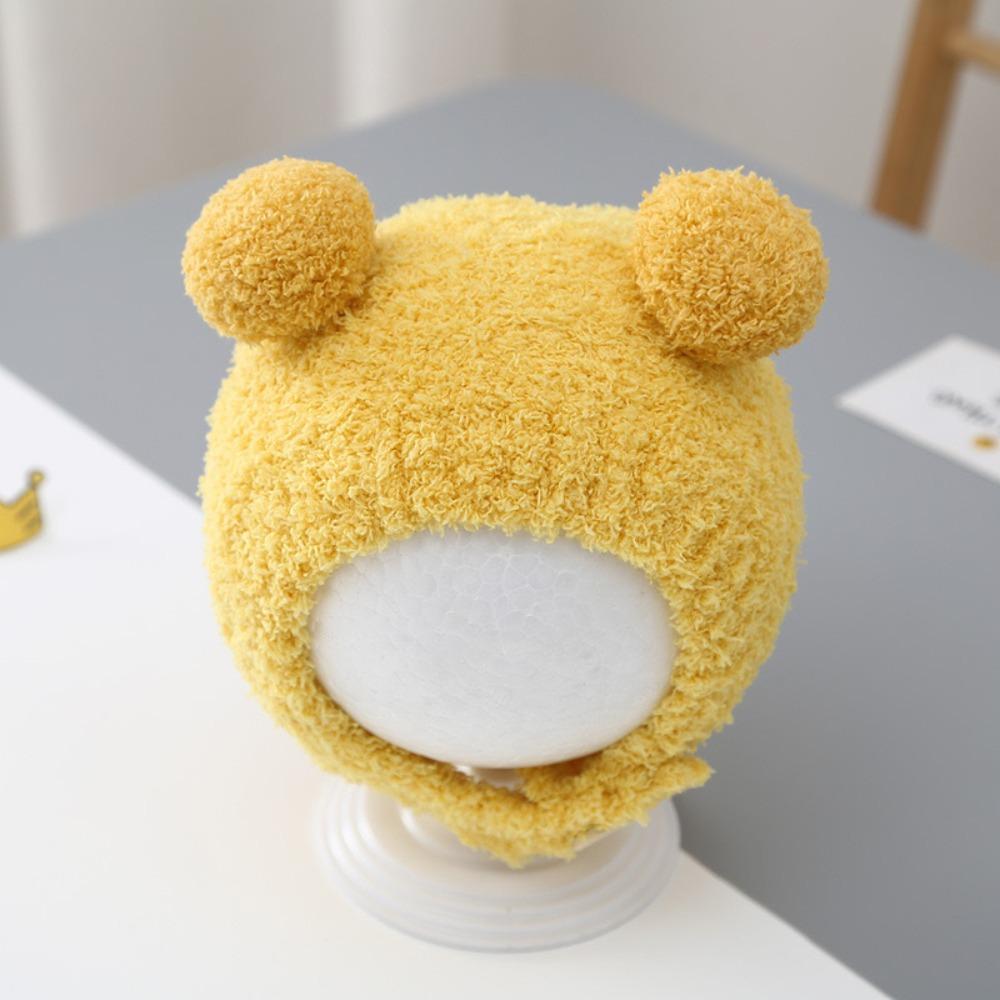 

Windproof Baby Knit Hat Warm Ear Protection Hats Cute Wool Hemming Caps жовтий