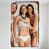 Sexy Beach Women Group Pose Tin Sign Vintage Rustic Border Metal Poster for Bar Pub Home Cafe Wall Decor
