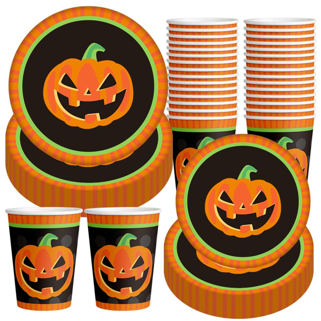 Halloween Ghost Festival Party Decoration Plate Pulling Flag Banner Honeycomb Ball Scarecrow Pumpkin Paper Cup Plate