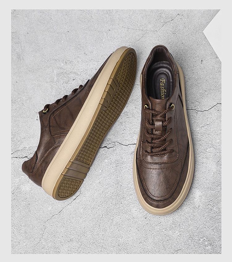 Baskets Homme Haut de Gamme en Cuir Véritable 2025: Chaussures décontractées polyvalentes à semelles épaisses en cuir de vache