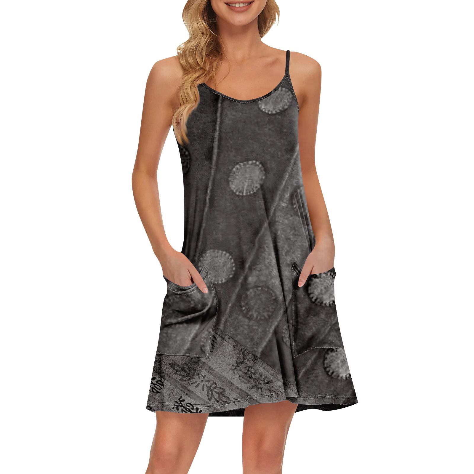 

Women s Summer Casual Straps Sundress With Pockets Short Beach Vacation Tank Dresses L