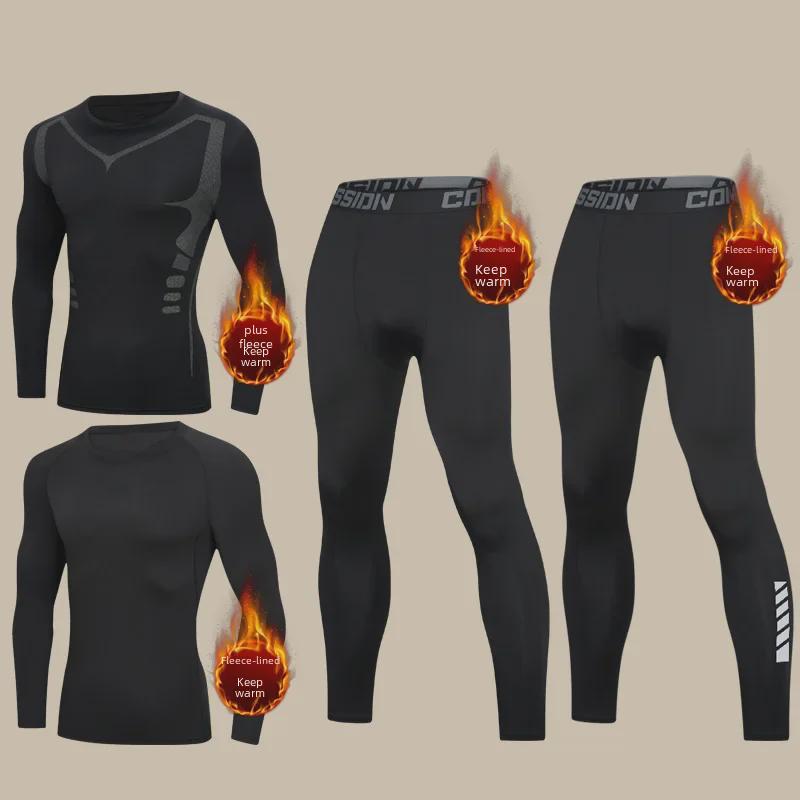 Men's Winter Thermal Velvet Underwear Suit - Thick, Cold-Proof, for Running and Sports.