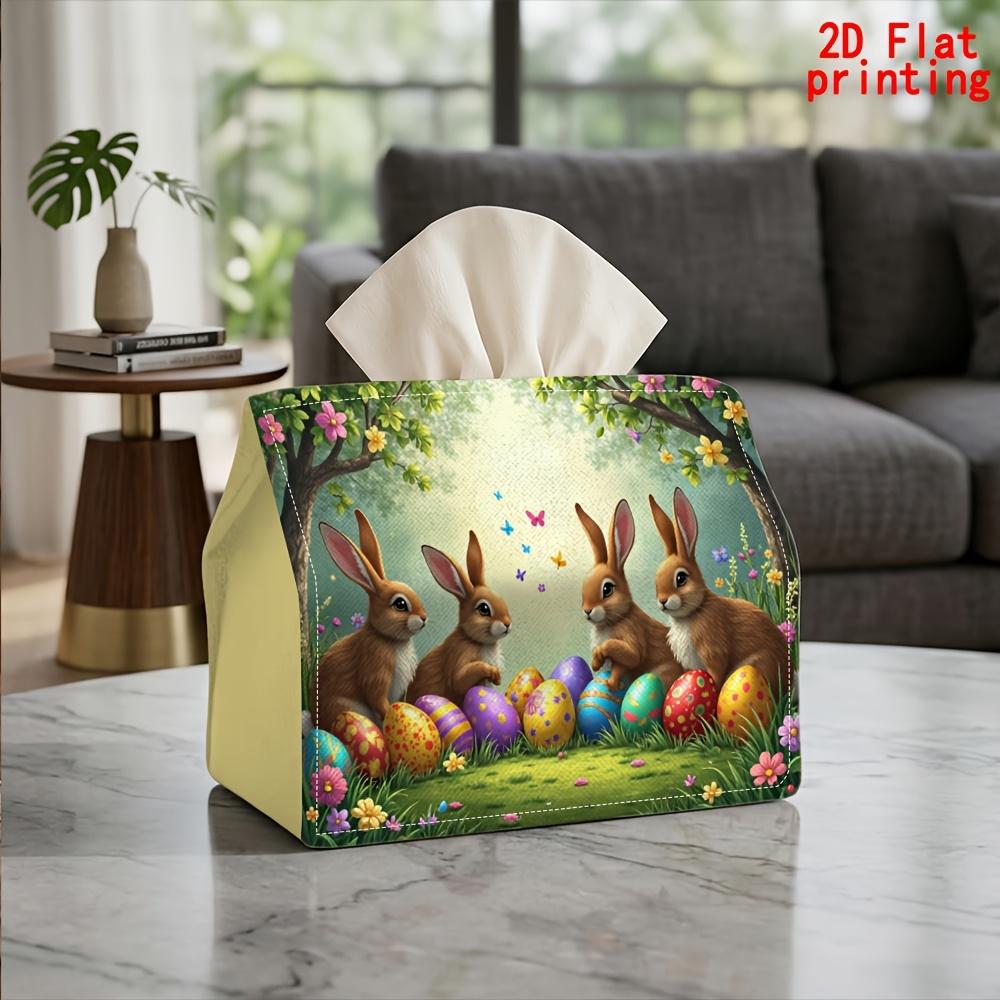 2D Flat 1pc, Tissue Box. Easter Egg Hunt Pattern Napkin Dispenser, Reusable, Daily Desktop Tissue Organizer, Suitable for Kitchen, Living Room, Bedroo