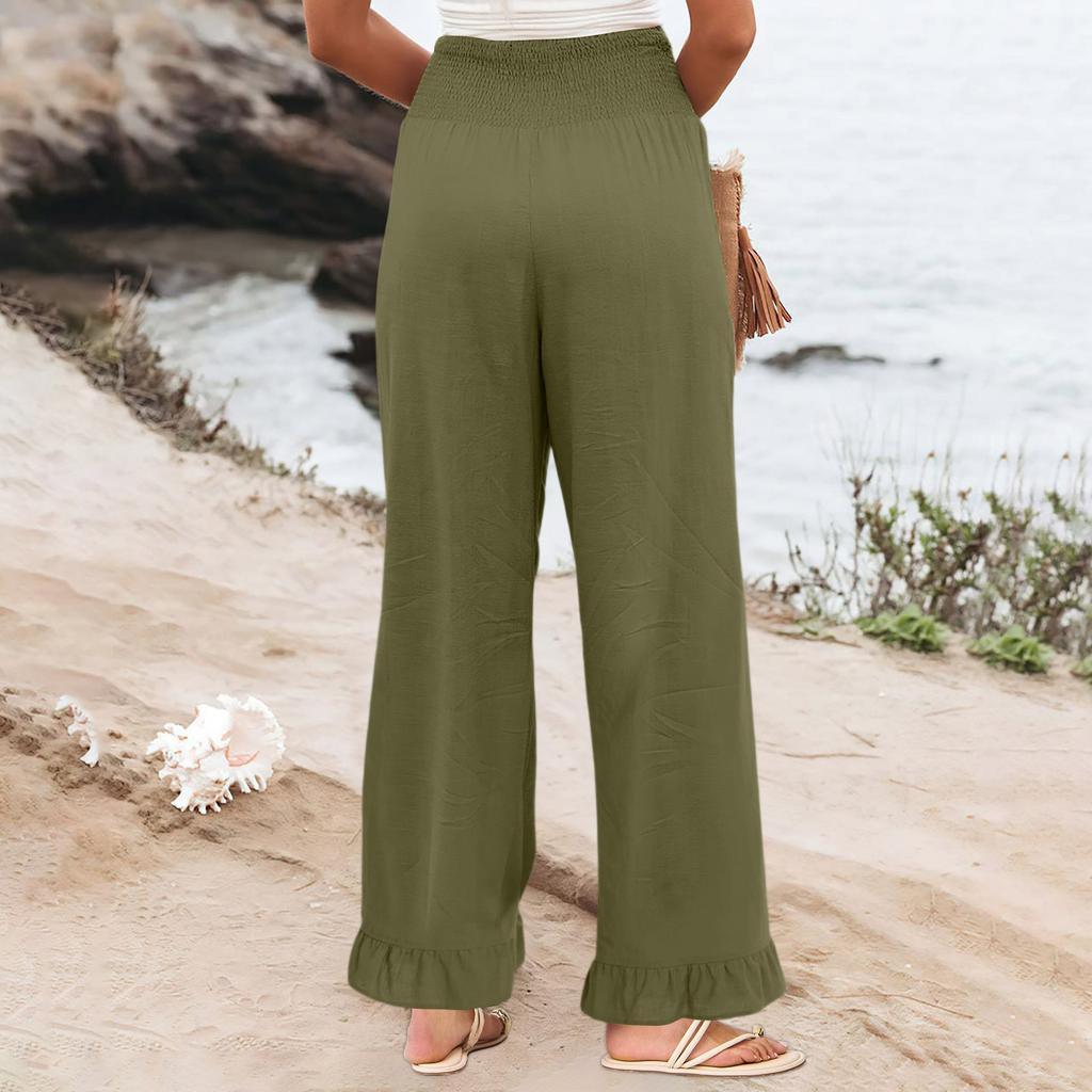 Womens Palazzo Pants Summer Casual Flowy Wide Leg Trousers Beach Travel Vacation Outfits