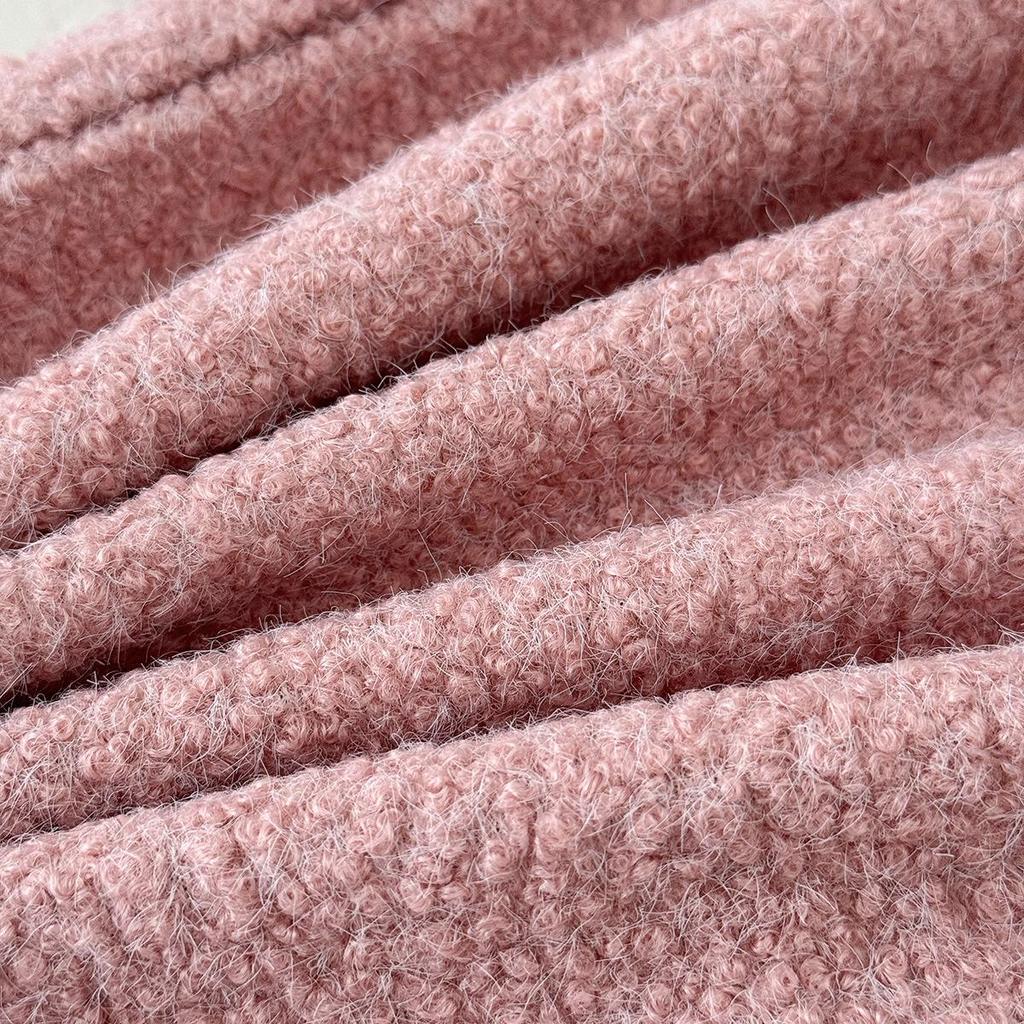 2025 New: Toddler French Chic Pink Wool Coat with White Fur Collar