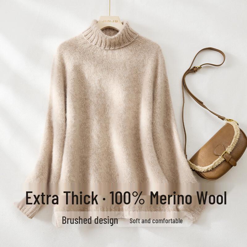 Women s Thickened 100% Lambswool High-Neck Sweater L