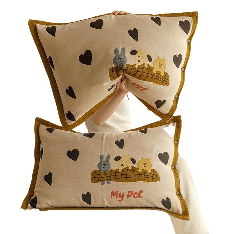 4-Layer Cotton Gauze Pillowcase Set Adults With Snap Soft Breathable Bedding Cover