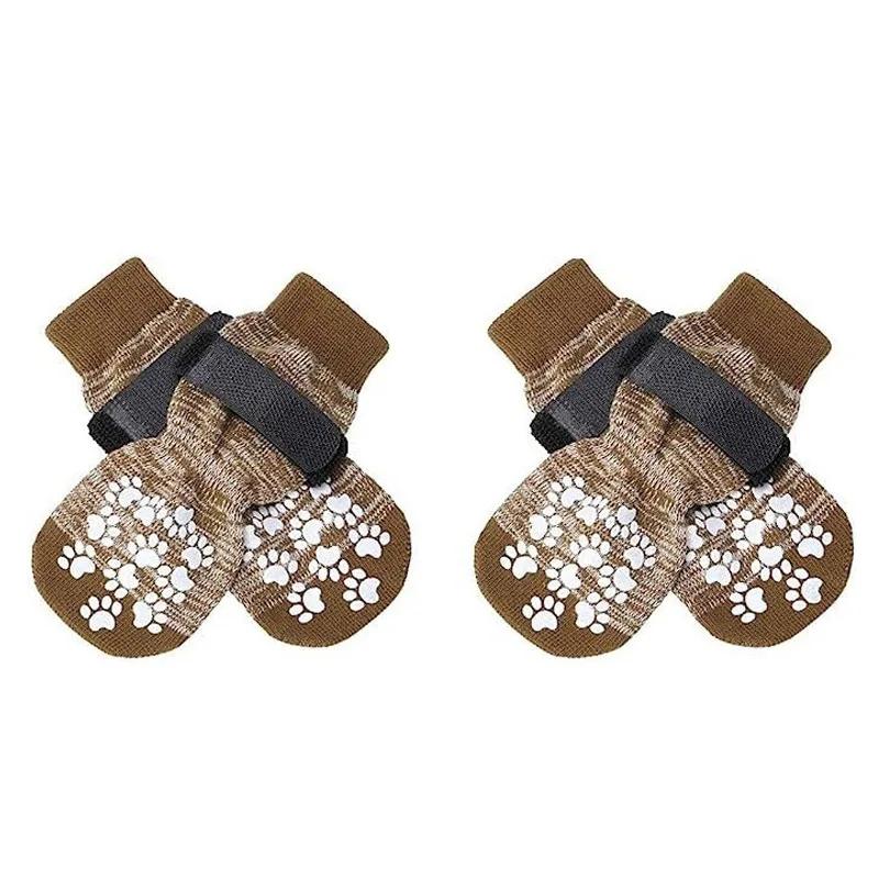 

Уличные дышащие носки для домашних питомцев, собак, черный галстук, против линьки, для средних и крупных собак, нескользящие носки, водонепроницаемая обувь для собак, товары для питомцев L Set of 4 коричневый