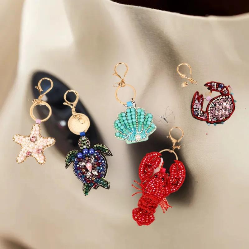 Strass-Hummer Perlenanhänger Schöne handgenähte Taschenanhänger Krabbenschalen Schildkröte Hängeseil Aufnäher Applikation Taschenkordel