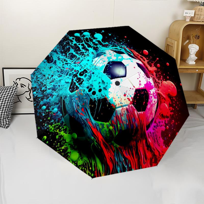 

A Vibrant Soccer-Themed Folding Umbrella That Offers, Perfect for Travel And As a Decorative Holiday Gift Iron&8K